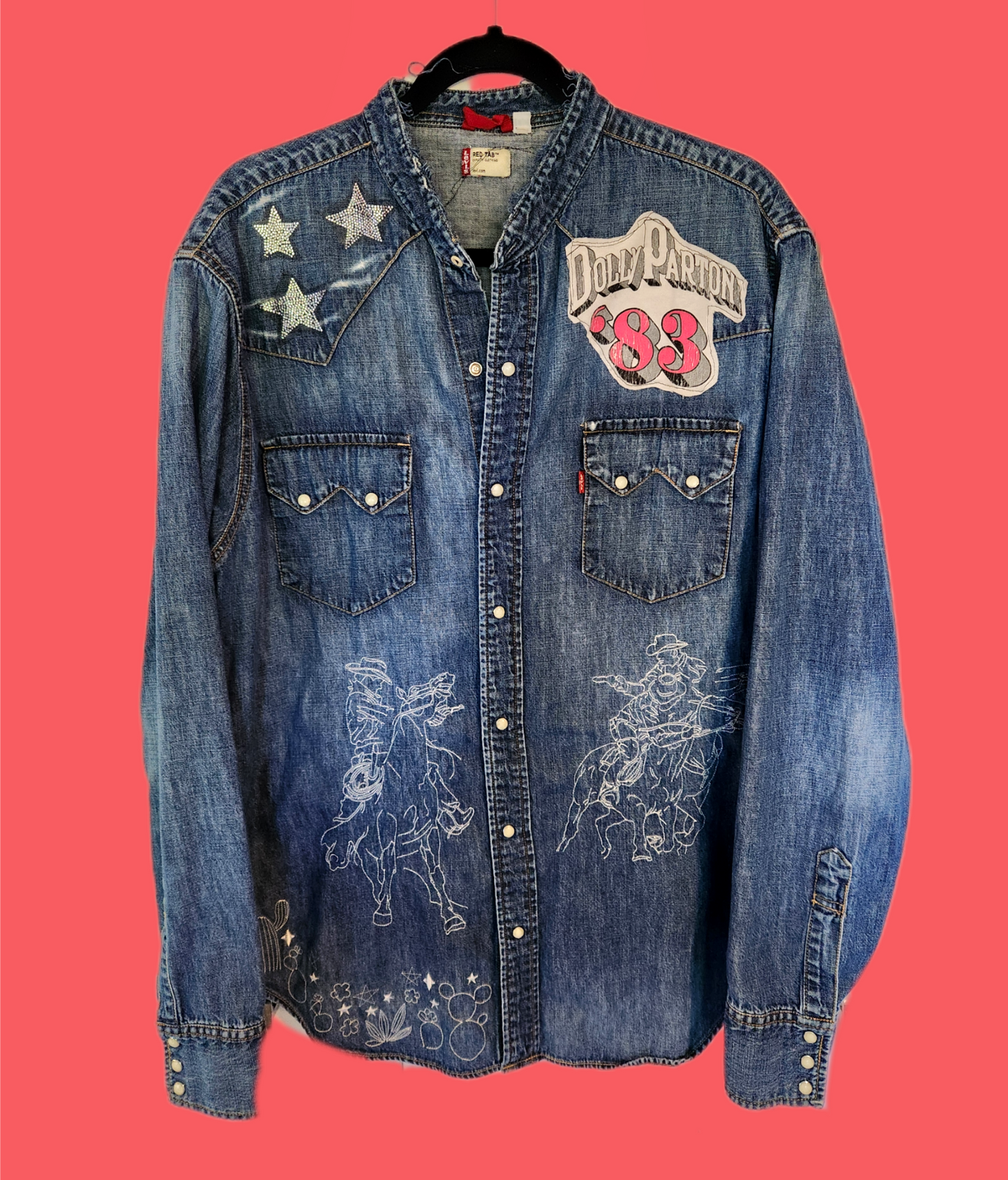Gender neutrel Dolly Denim button up shirt- womens X Large mens L