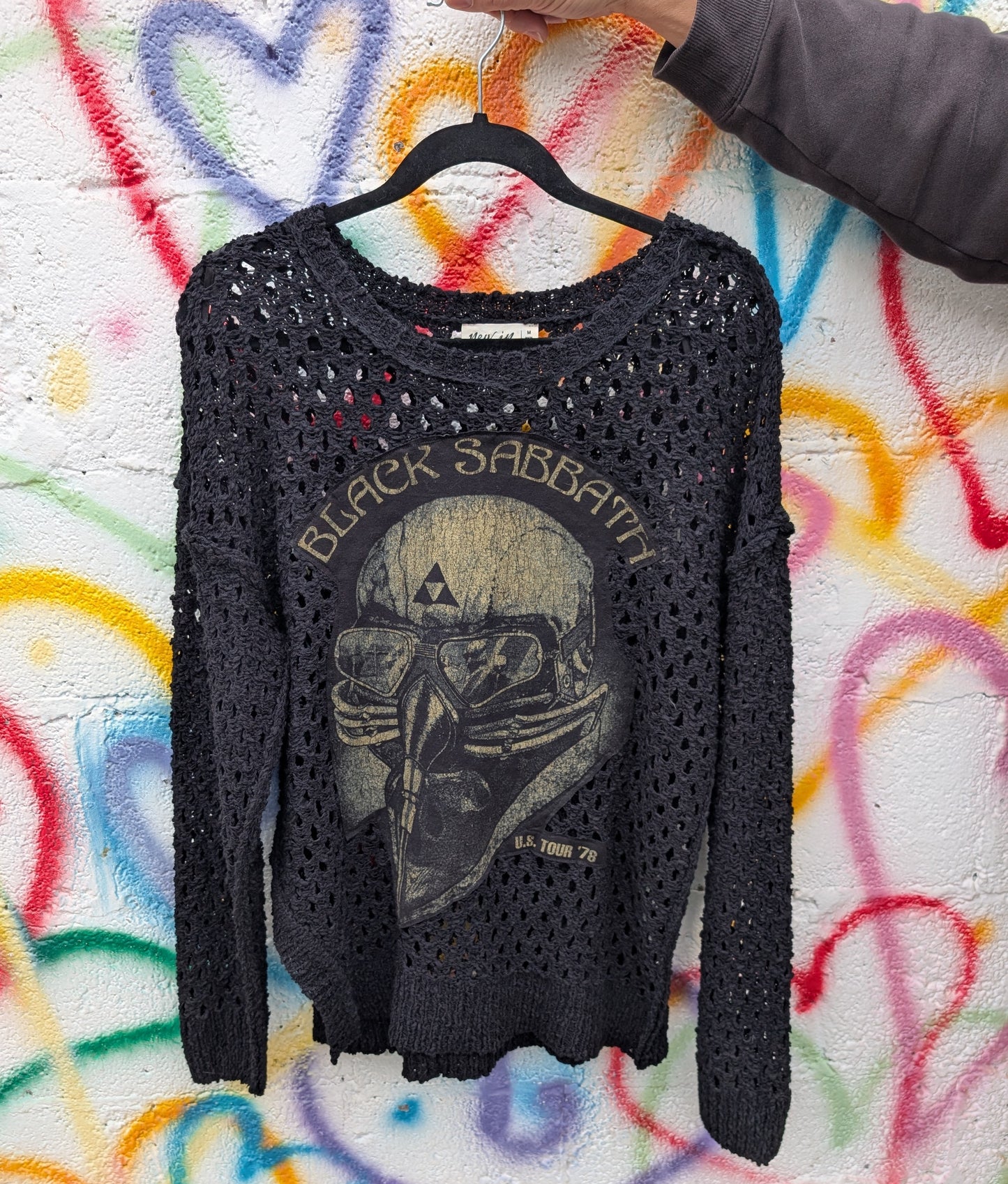 Womens Black Sabbath large hole knit sweater- size Large