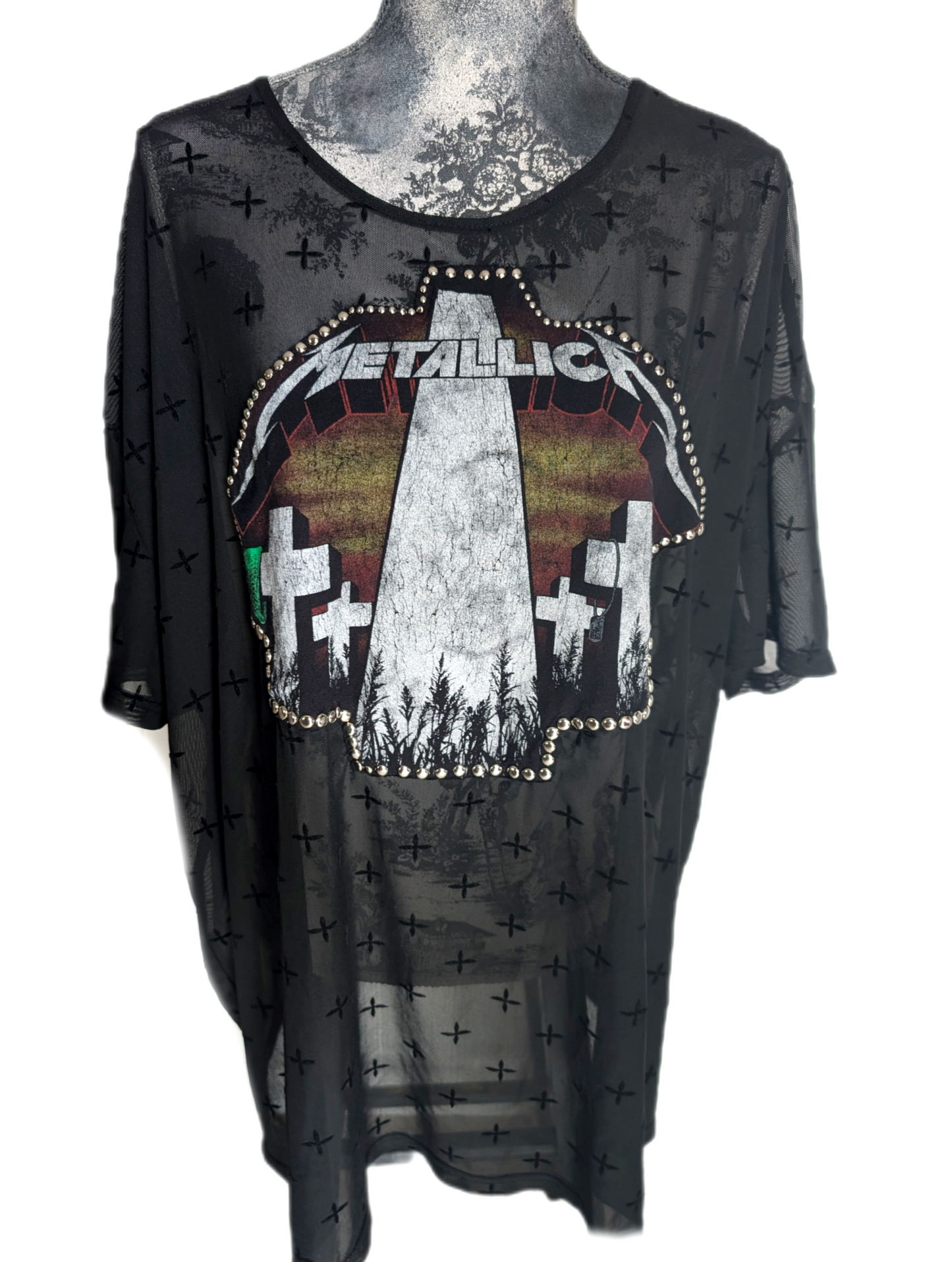 Womens sheer studded Metallica tunic top- size XL/ XXL