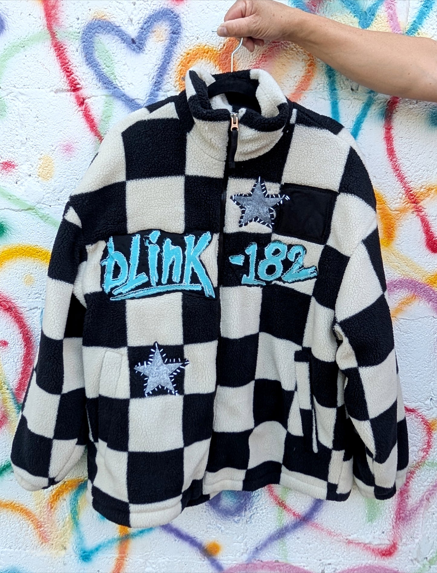 BLINK-182 oversized checkered Sherpa jacket- fits XL-XXL