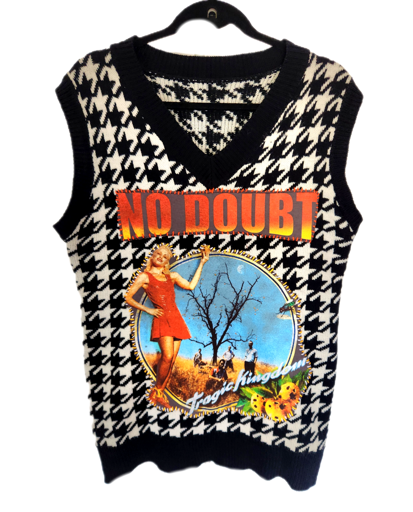 Gender neutrel reworked No Doubt houndstooth sweater vest- mens L womens L-XL