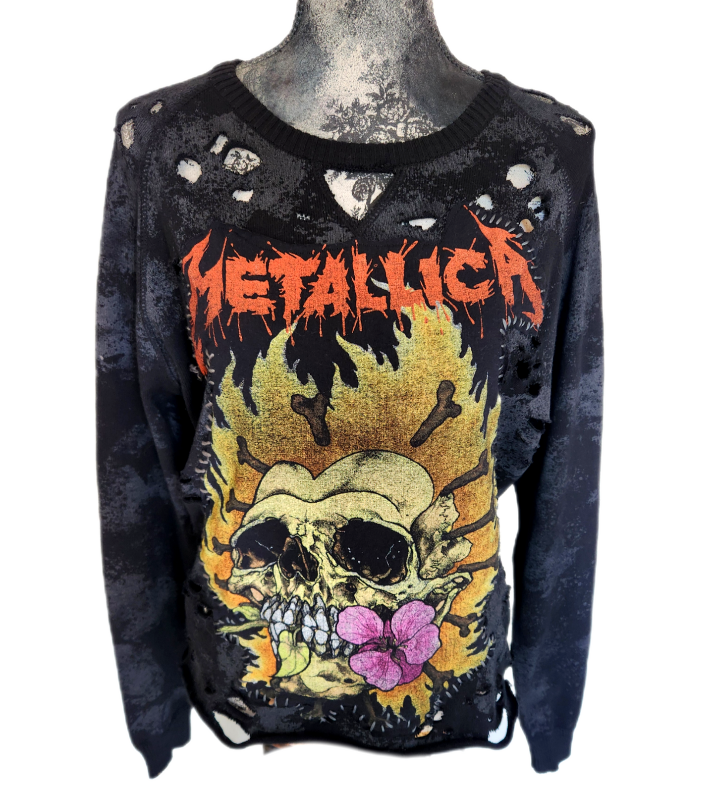 Womens distressed Metallica sweater- size Med- Large
