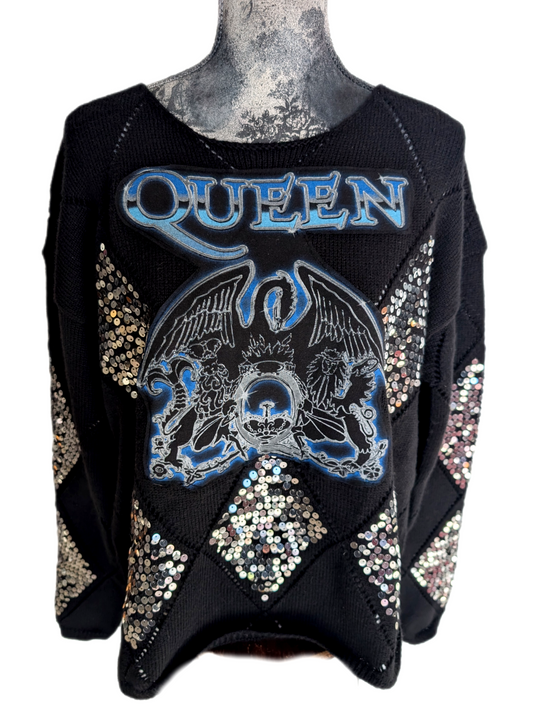 Womens Killer QUEEN sequin diamond sweater - size L/ XL