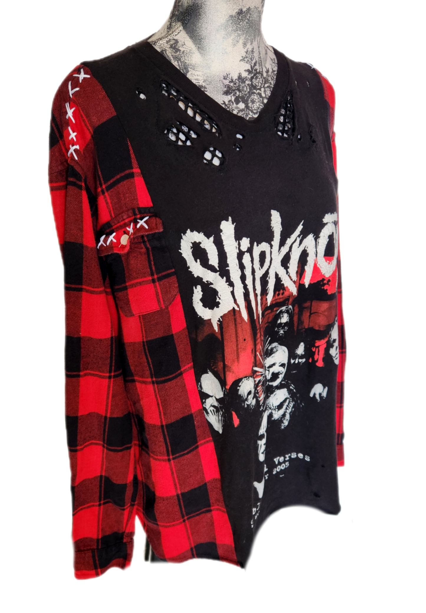 Upcycled SLIPKNOT tee/ flannel shirt hybrid