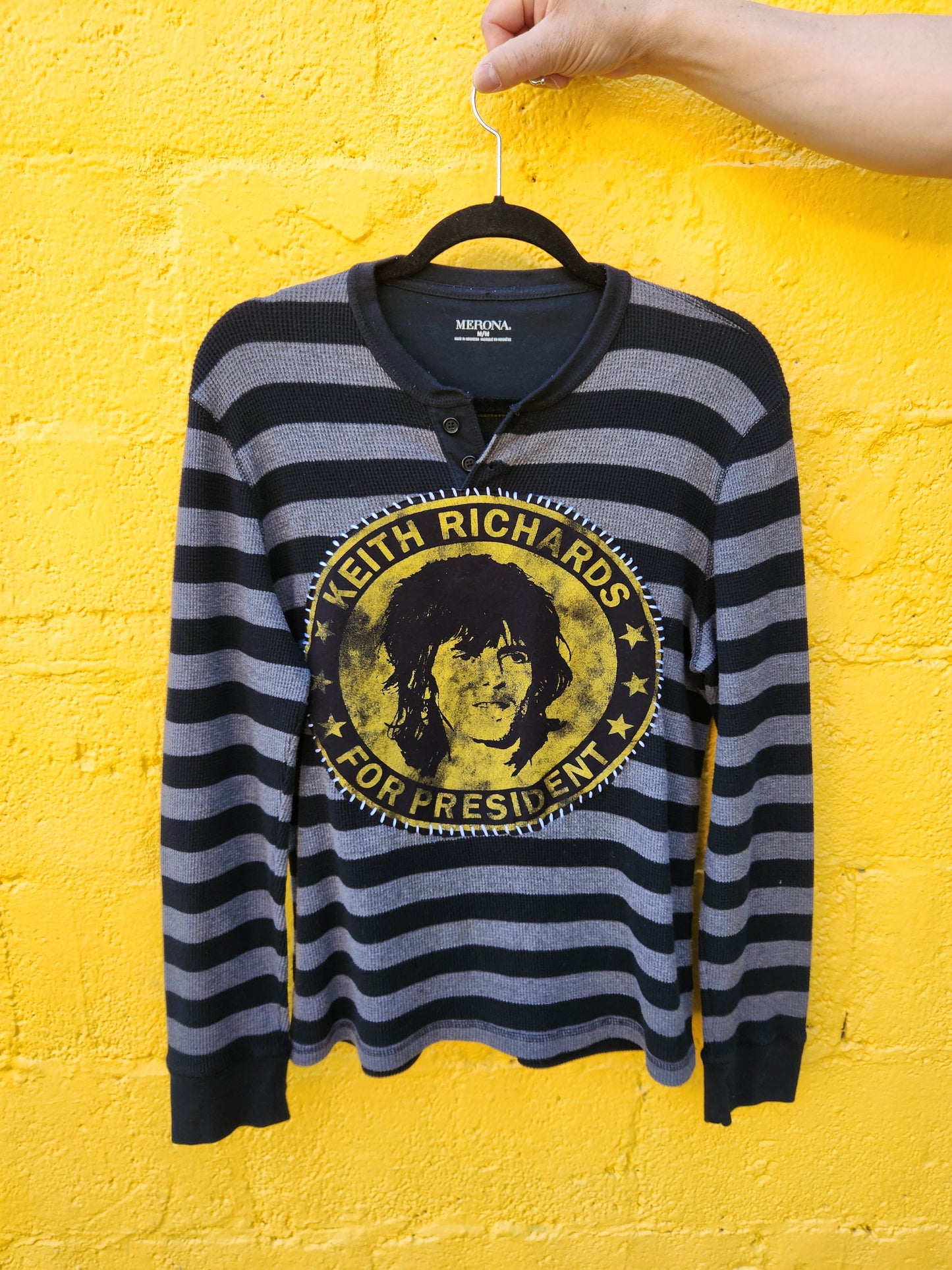 Gender Neutrel striped Keith Richard's for president top- mens Medium