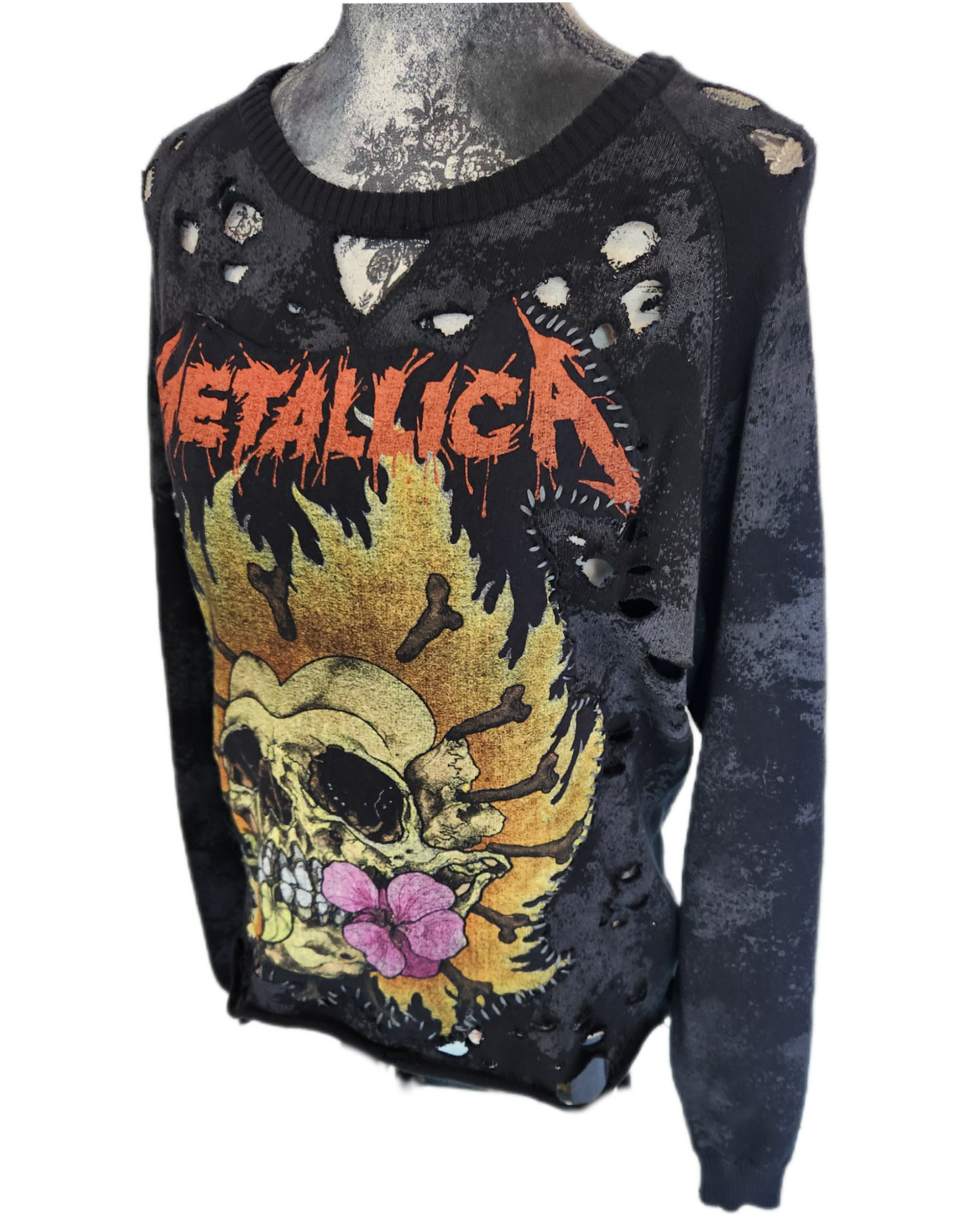 Womens distressed Metallica sweater- size Med- Large