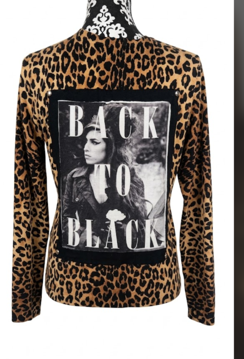 Womens Leopard Back to Black Amy Cardigan sweater- size Medium