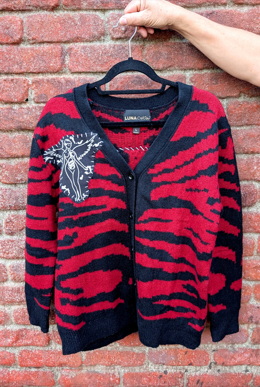 Womens Nirvana red and black zebra stripe cardigan- size Large