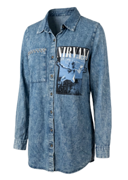 Womens denim NIRVANA Nevermind button up shirt - size Large