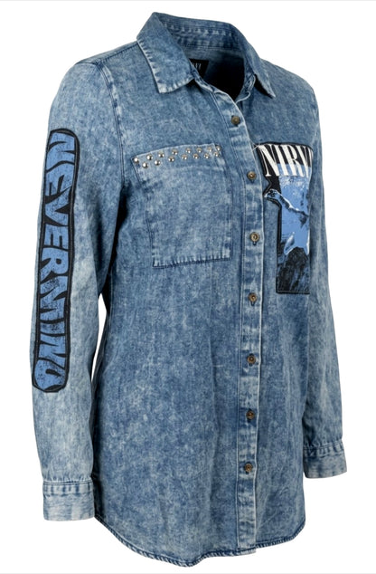 Womens denim NIRVANA Nevermind button up shirt - size Large
