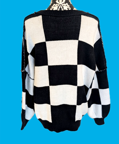 Womens BLONDIE large checkerboard sweater- XL-XXL