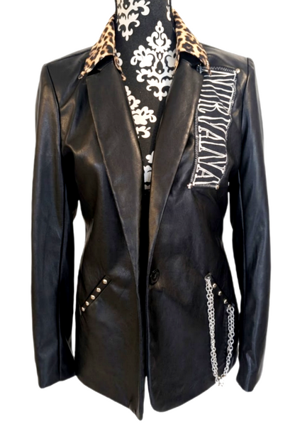 Womens vegan leather Kurt/ Nirvana blazer jacket- MEDIUM