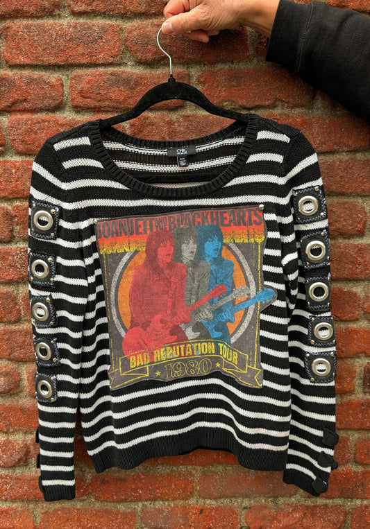 Womens Joan Jett and the Blackhearts stripes punk sweater- size MEDIUM