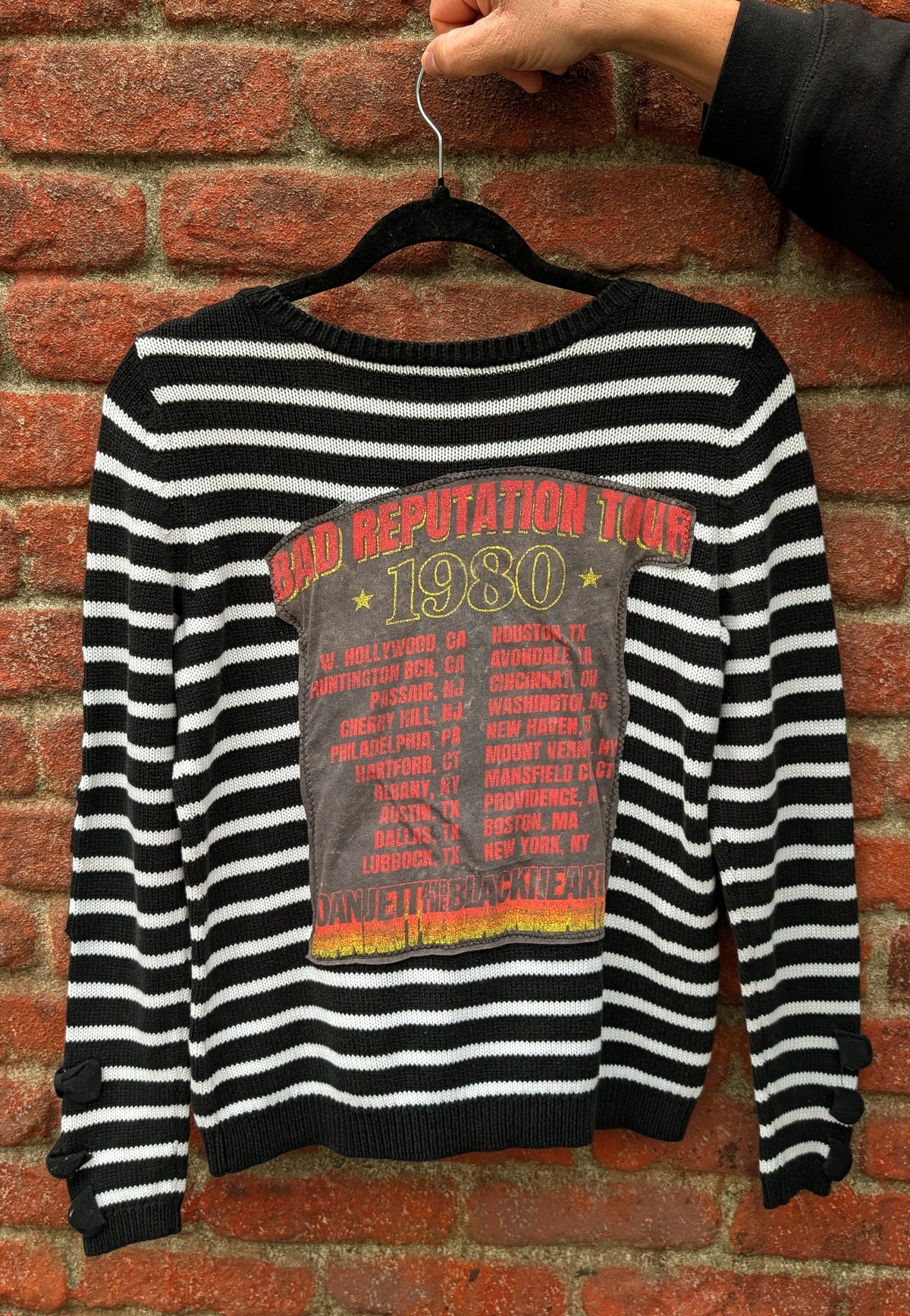 Womens Joan Jett and the Blackhearts stripes punk sweater- size MEDIUM