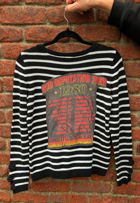 Womens Joan Jett and the Blackhearts stripes punk sweater- size MEDIUM
