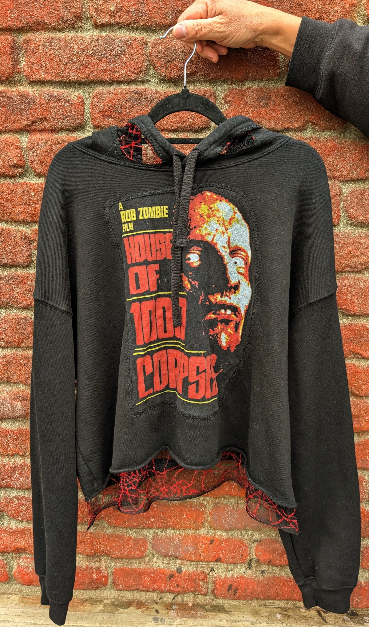 Womens Rob Zombie House of 100 Corpses Hoodie with spiderweb lace back- size L- XL