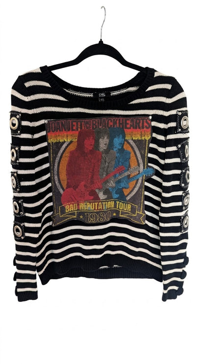Womens Joan Jett and the Blackhearts stripes punk sweater- size MEDIUM