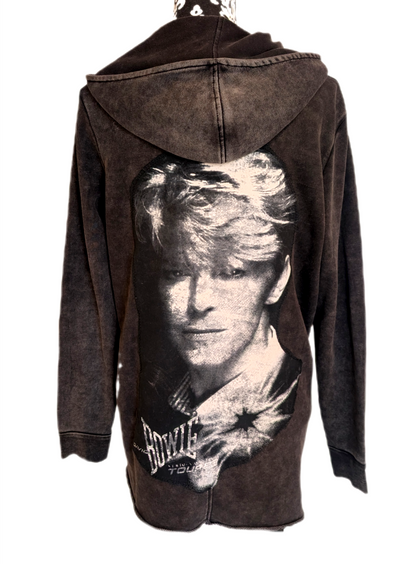 Womens BOWIE grey vintage wash hoodie/ jacket- size M/L fit