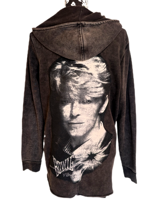 Womens BOWIE grey vintage wash hoodie/ jacket- size M/L fit