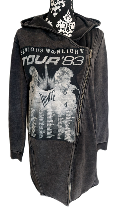 Womens BOWIE grey vintage wash hoodie/ jacket- size M/L fit