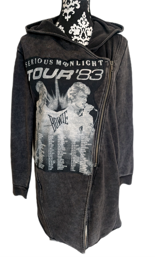 Womens BOWIE grey vintage wash hoodie/ jacket- size M/L fit