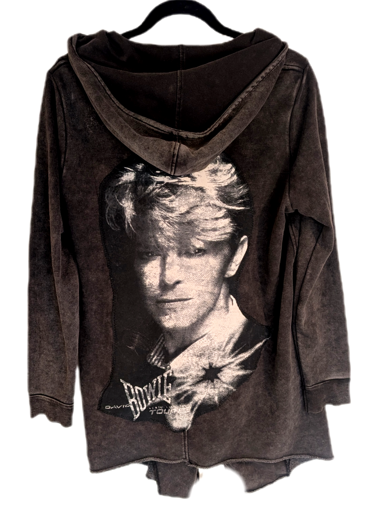 Womens BOWIE grey vintage wash hoodie/ jacket- size M/L fit