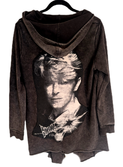 Womens BOWIE grey vintage wash hoodie/ jacket- size M/L fit