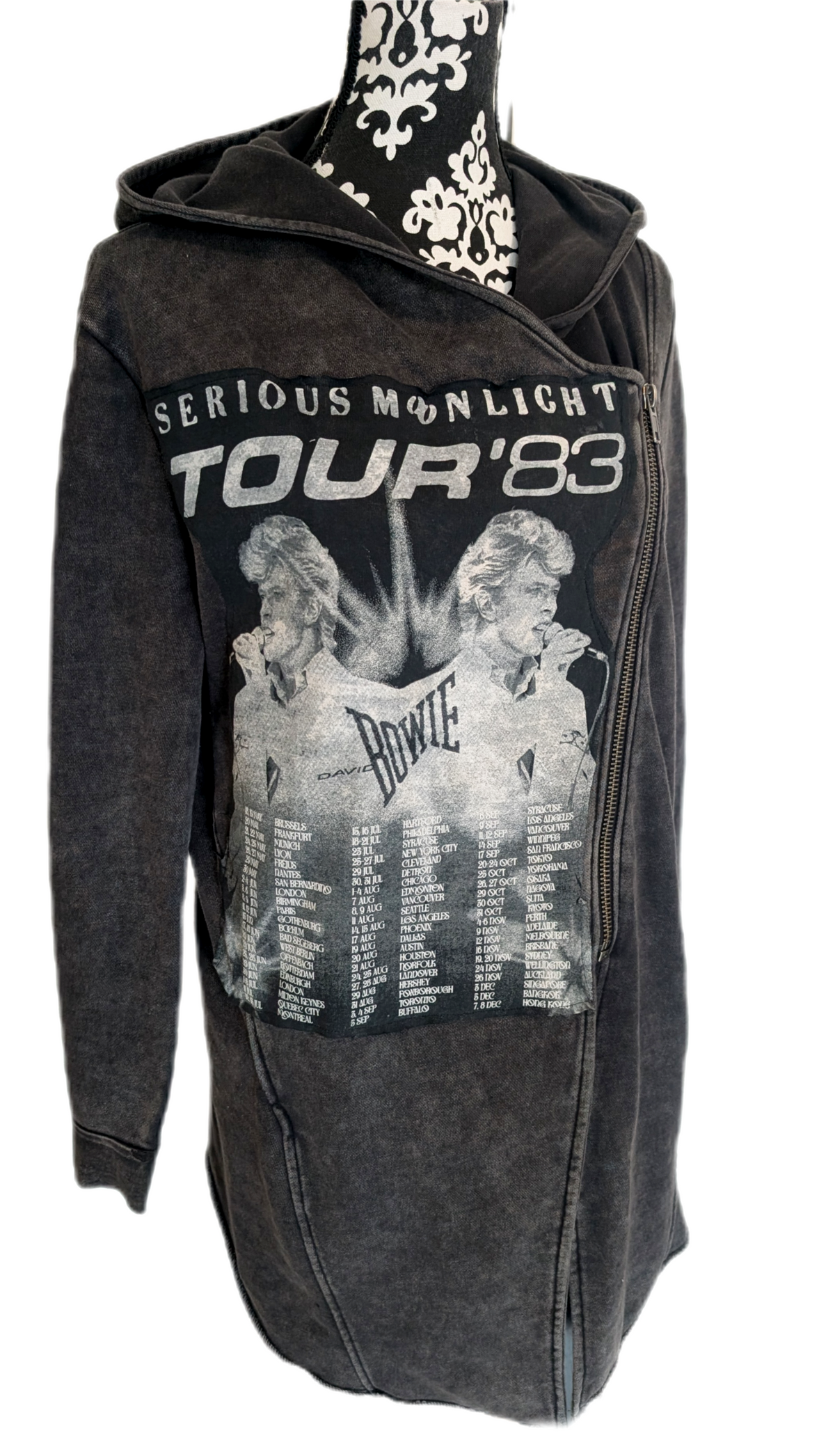Womens BOWIE grey vintage wash hoodie/ jacket- size M/L fit