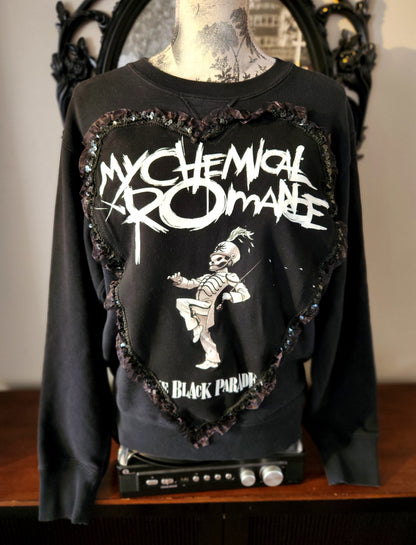 Womens Goth Rock Heart lace MCR sweater- size Medium