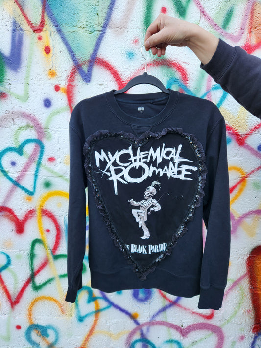 Womens Goth Rock Heart lace MCR sweater- size Medium