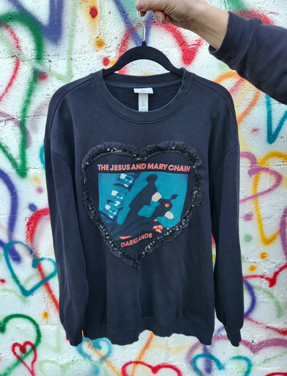 Womens Reworked sweatshirt with The Jesus and Mary Chain lace heart- size Large