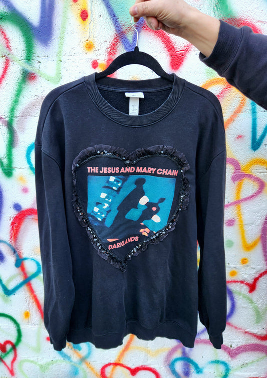 Womens Reworked sweatshirt with The Jesus and Mary Chain lace heart- size Large