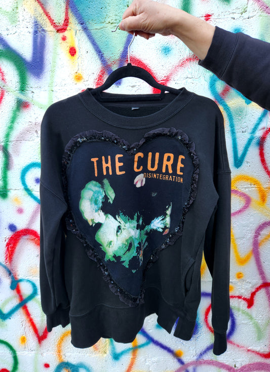 Womens Reworked The Cure sweater with HEART lace- size Medium