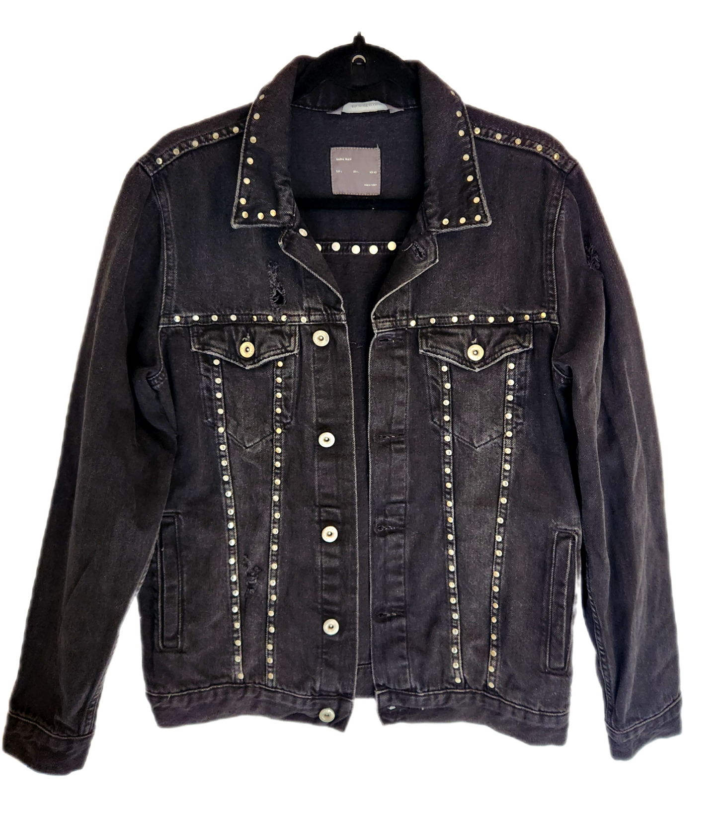 Mens studded black denim Metal jacket- size MEDIUM CLEARANCE!!