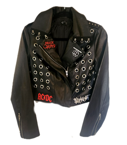 Womens cropped Iron Maiden faux leather jacket- size Small