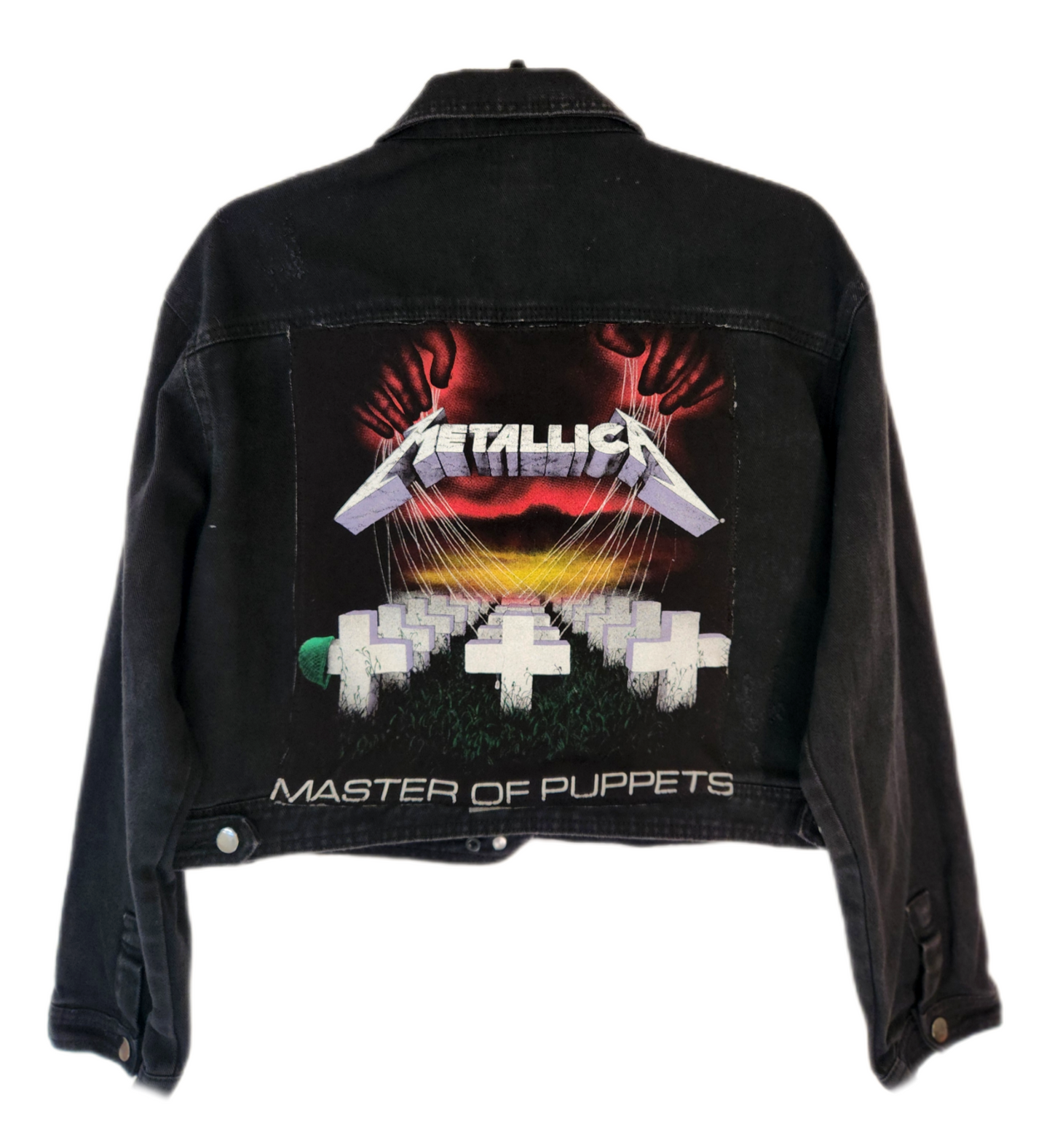 Womens cropped black Metal Rock jacket- size L- XL fit