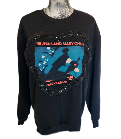 Womens Reworked sweatshirt with The Jesus and Mary Chain lace heart- size Large