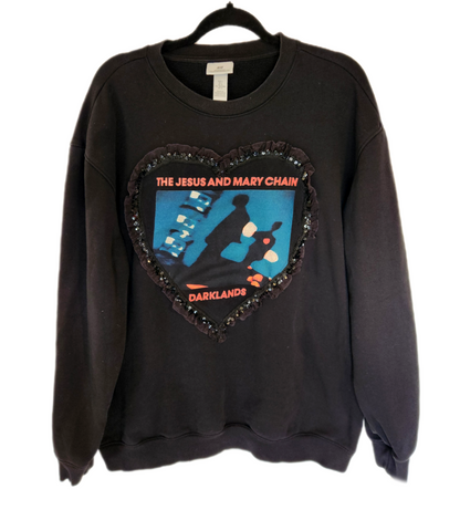 Womens Reworked sweatshirt with The Jesus and Mary Chain lace heart- size Large