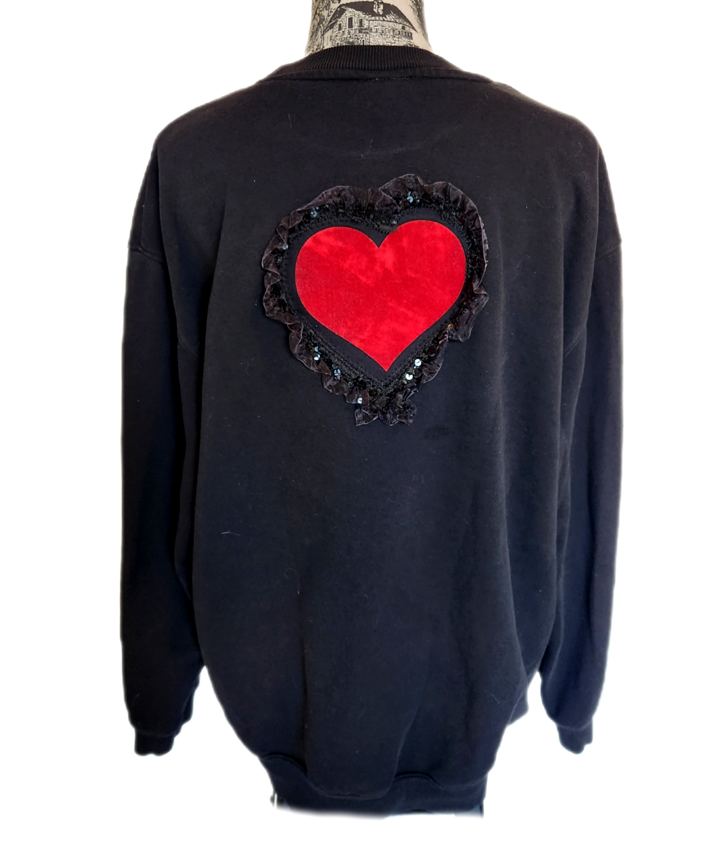 Womens Reworked sweatshirt with The Jesus and Mary Chain lace heart- size Large