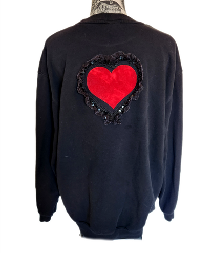 Womens Reworked sweatshirt with The Jesus and Mary Chain lace heart- size Large