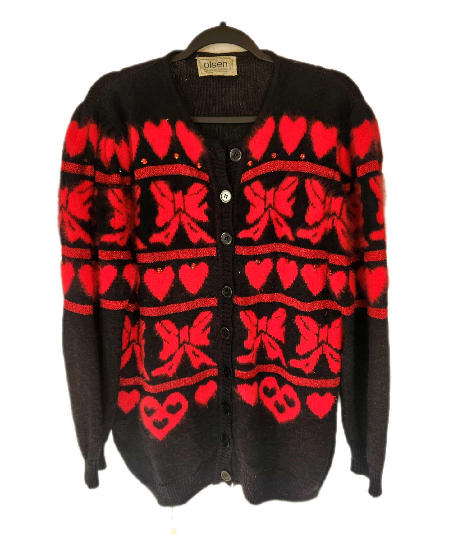 Womens VINTAGE hearts and bow cardigan- size Large
