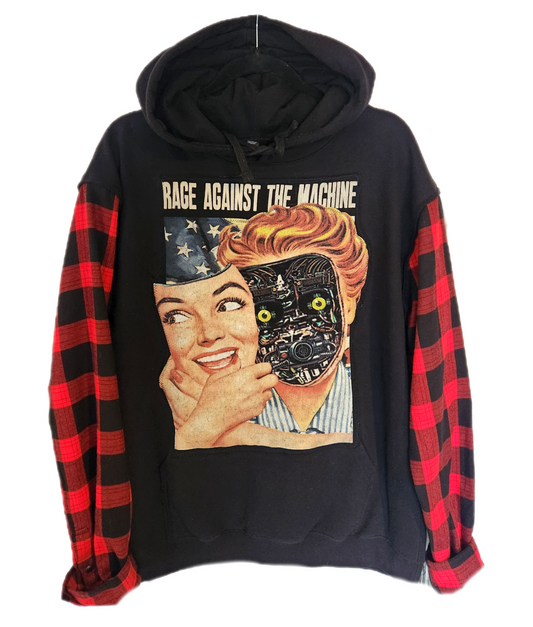 Gender Neutrel Reworked hoodie with RATM patch- mens MED/ Womens Lrg