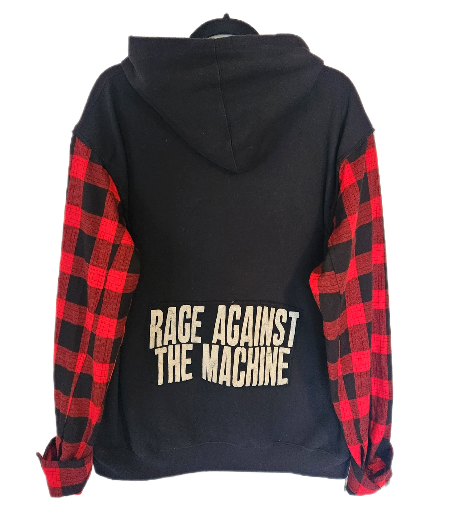 Gender Neutrel Reworked hoodie with RATM patch- mens MED/ Womens Lrg