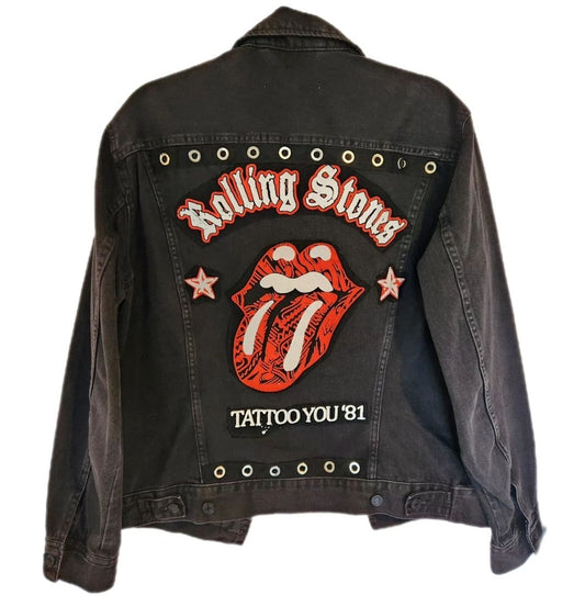 Gender Neutrel ROCK denim jacket- size Mens Small Womens L