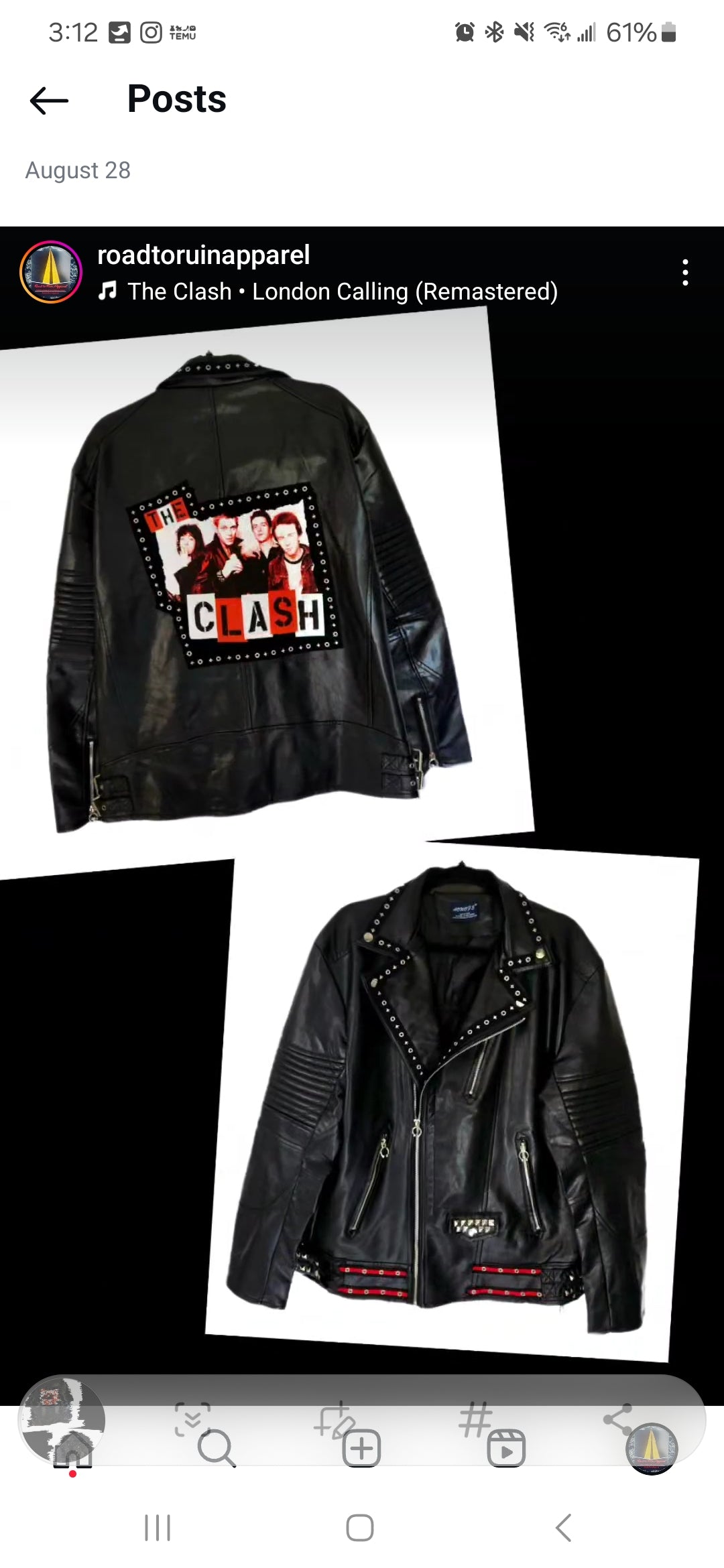 Mens Faux leather The Clash Punk rock jacket- mens XL