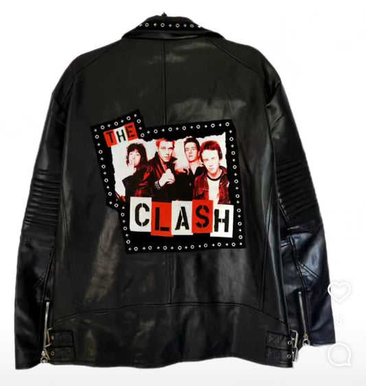 Mens Faux leather The Clash Punk rock jacket- mens XL