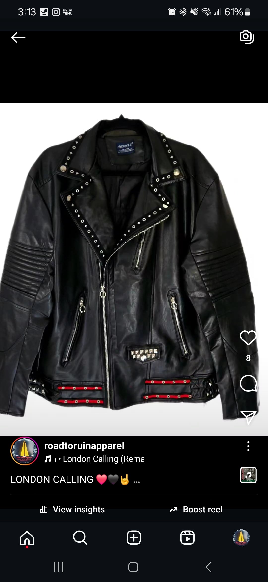 Mens Faux leather The Clash Punk rock jacket- mens XL