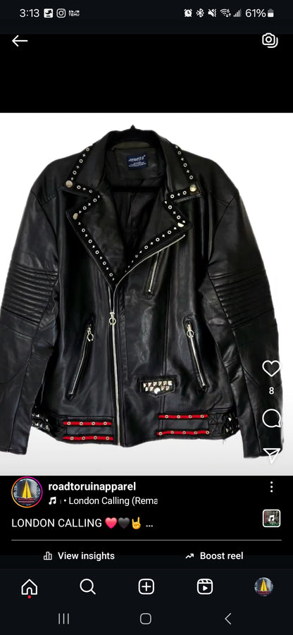 Mens Faux leather The Clash Punk rock jacket- mens XL