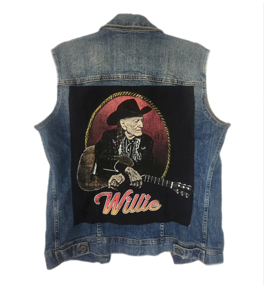 Mens denim Willie Nelson vest- size Small CLEARANCE!