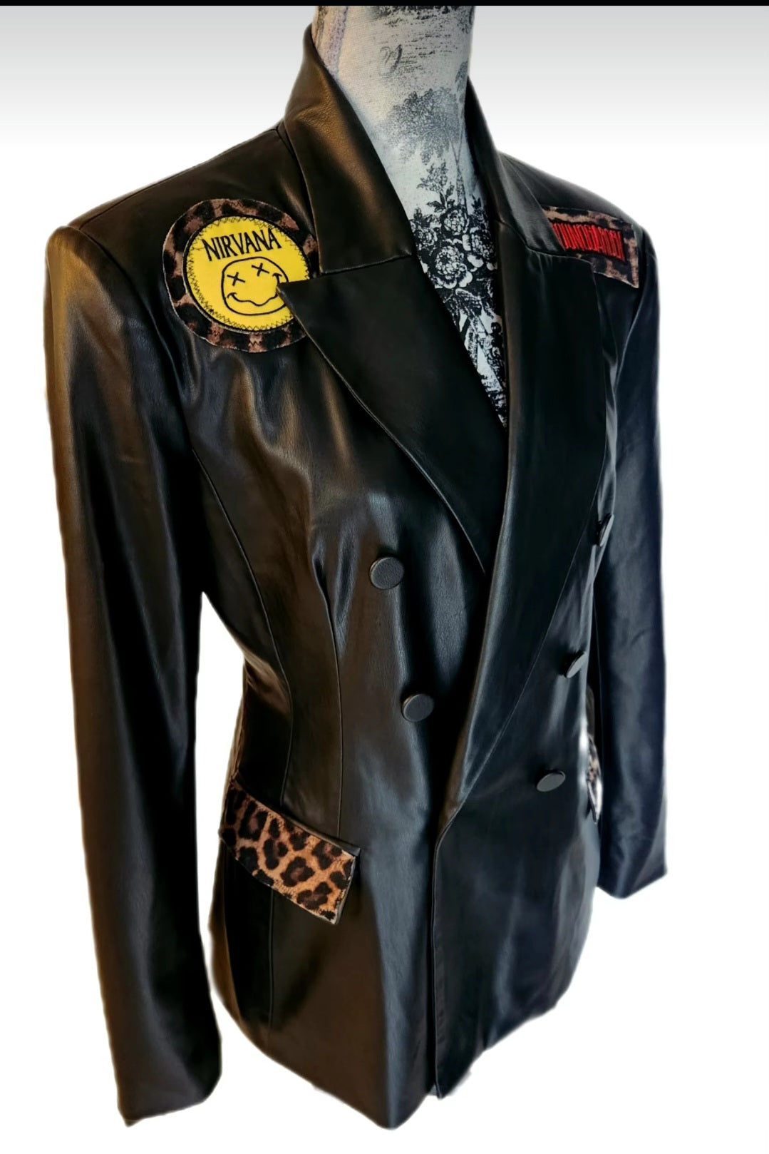Womens faux leather Grunge rock blazer jacket- size Large